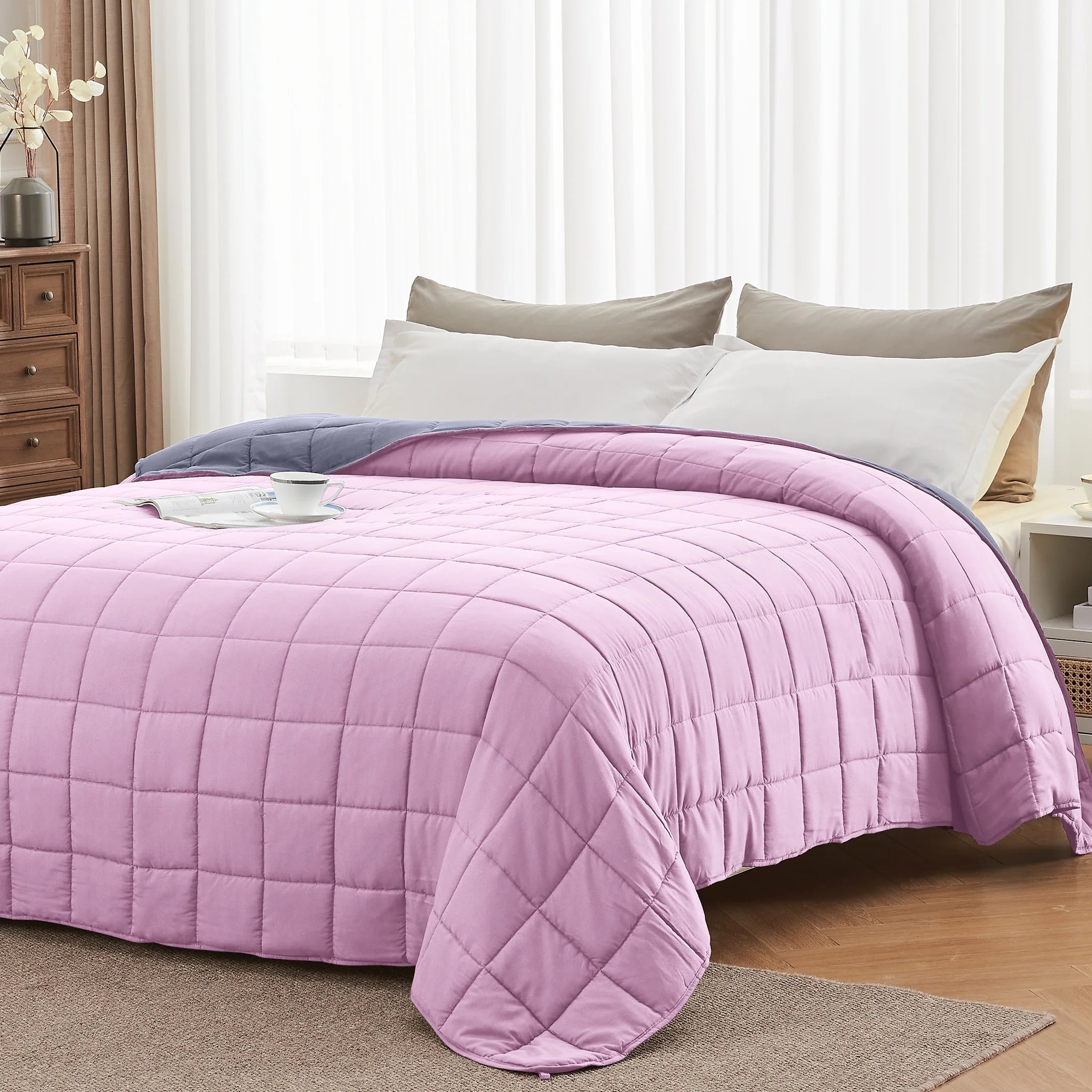 Weighted Blanket for Adult (20Lbs 60"X80" Queen Size Grey & Pink) ,Cooling Breathable Heavy Blanket