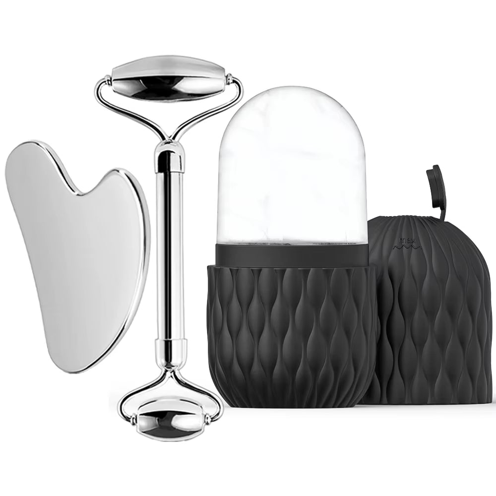 1/3Pcs Ice Face Roller Facial Skincare Ice Roller Stainless Steel Facial Roller Gua Sha Tool Reusable Silicone Ice Facial Roller