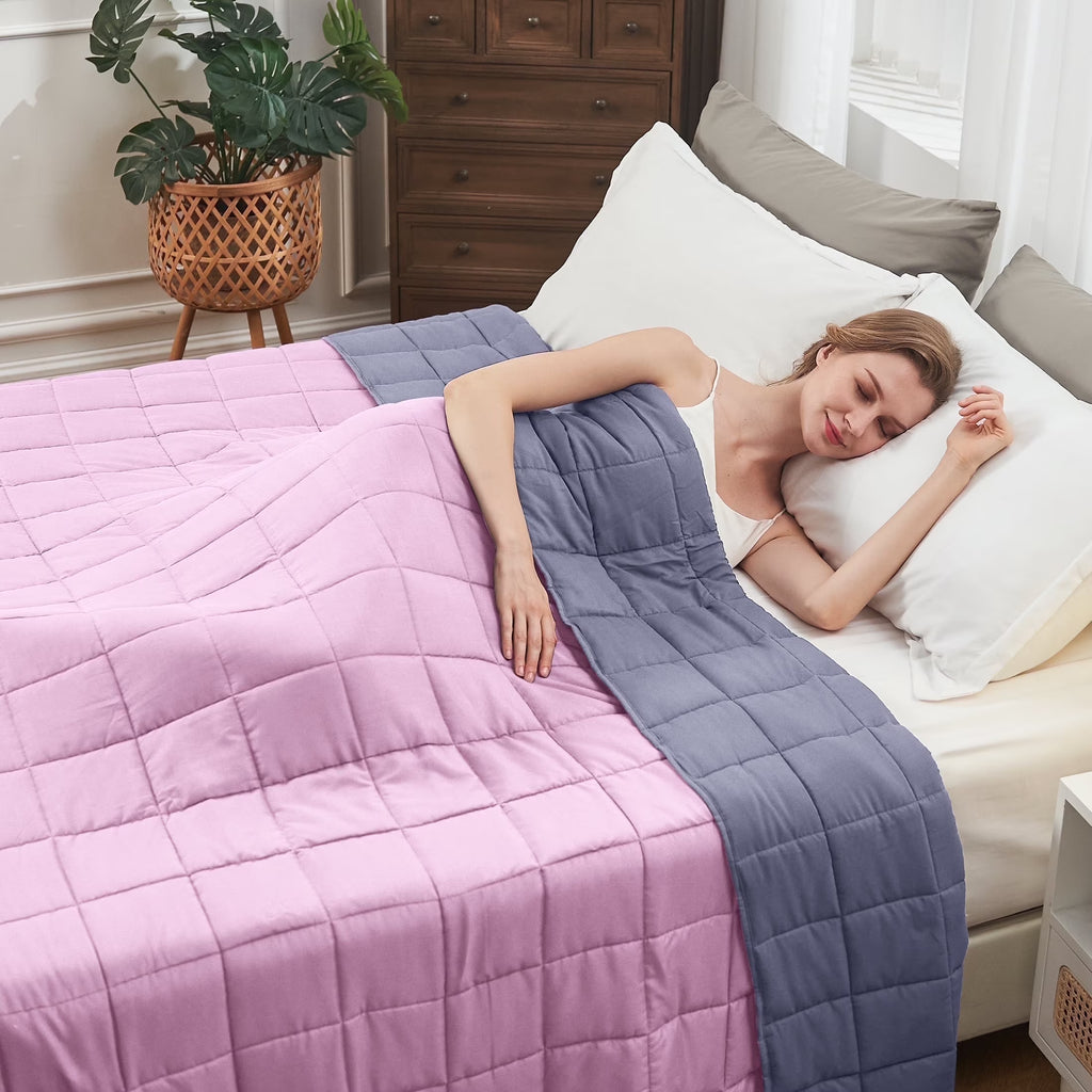 Weighted Blanket for Adult (20Lbs 60"X80" Queen Size Grey & Pink) ,Cooling Breathable Heavy Blanket