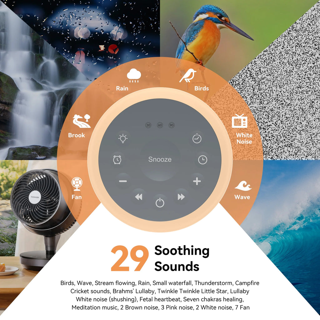 Sound Machine for Adults Sleep, White Noise Sound Machine with 29 Soothing Sounds, Night Light,Blue