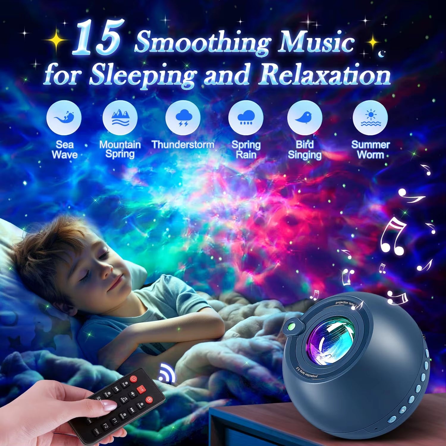 Galaxy Night Light Projector with Bluetooth Speaker, White Noise Machine for Kids Bedroom Decor