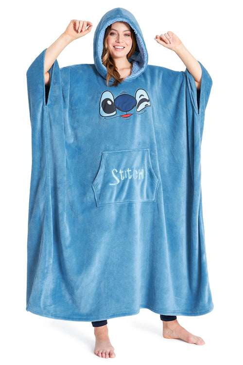 Disney Stitch Eeyore Oversized Wearable Blanket Hoodie Women Sherpa Fleece Warm Hooded Blanket Gifts for Her (Blue Long)
