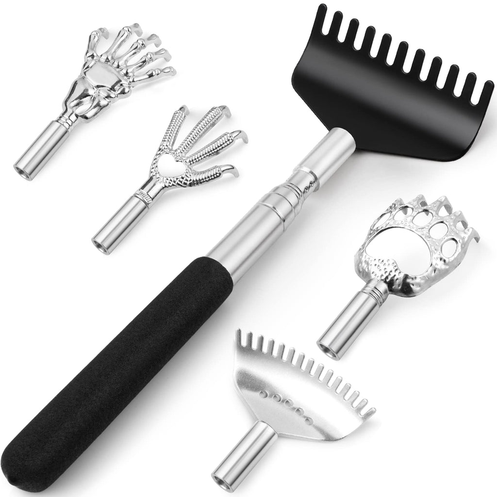 Telescoping Back Scratcher with 5Pcs Detachable Scratching Heads Christmas Gifts Stocking Stuffers for Men Women Portable Extendable BackScratcher for Men Women for Various Scratching Feelings