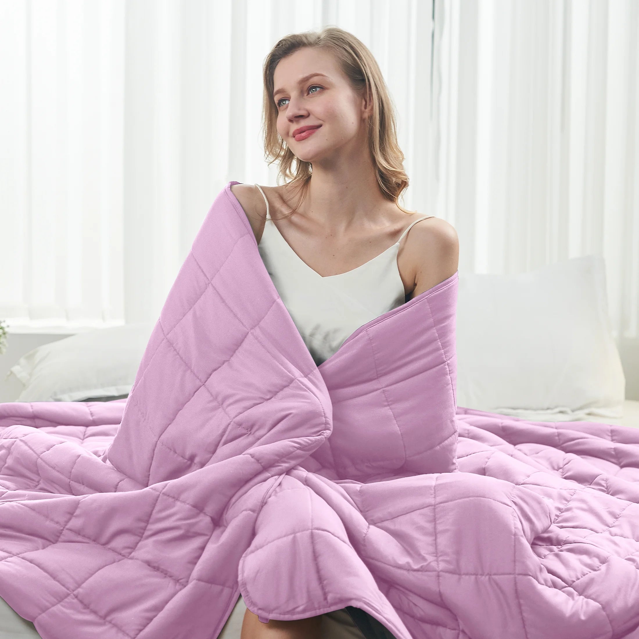 Weighted Blanket for Adult (20Lbs 60"X80" Queen Size Grey & Pink) ,Cooling Breathable Heavy Blanket