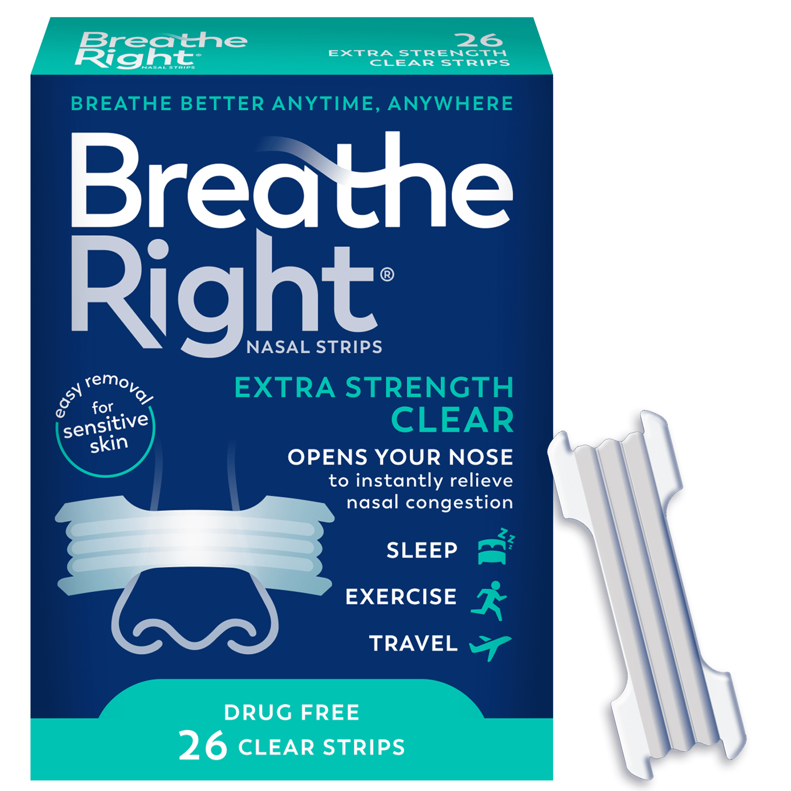 Extra Strength Nasal Strips, Clear, Sensitive Skin, 26 Count