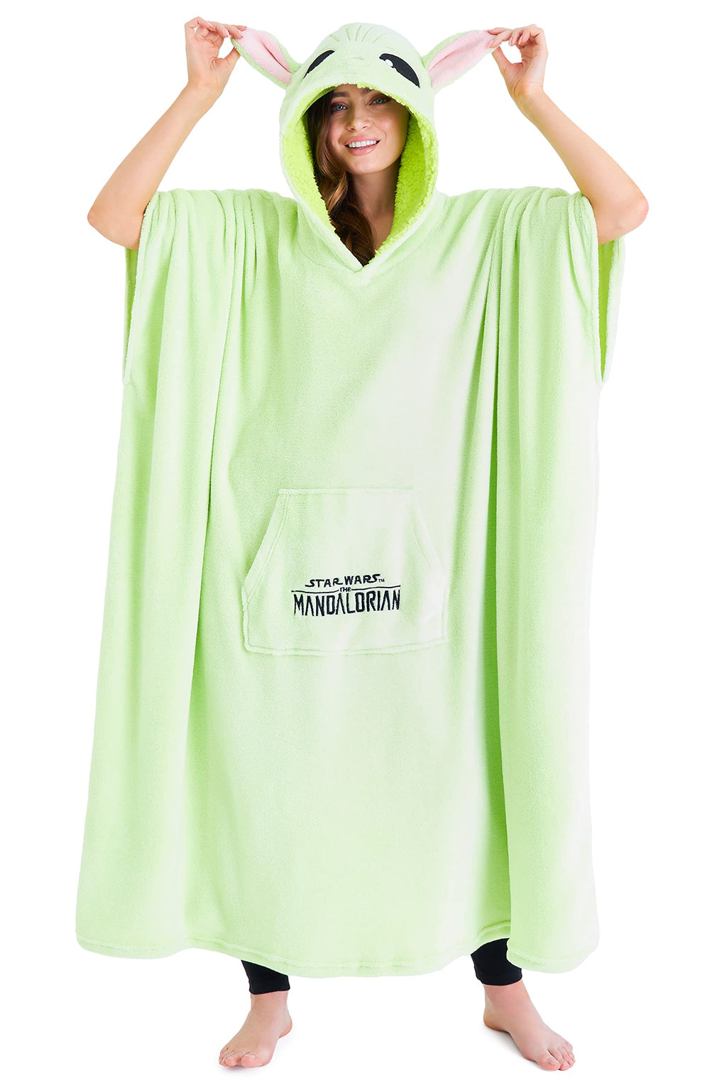 The Mandalorian Wearable Blanket Comfy & Warm Star Wars Gifts for Women & Men Soft Baby Yoda Blanket Hoodie with 3D Hood Long Sleeves & Pocket Green