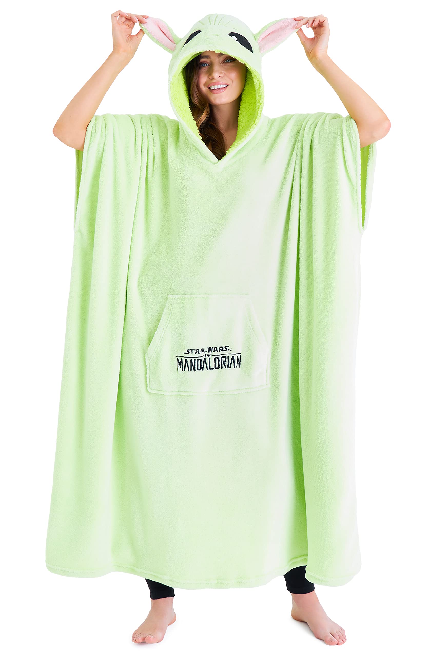 The Mandalorian Wearable Blanket Comfy & Warm Star Wars Gifts for Women & Men Soft Baby Yoda Blanket Hoodie with 3D Hood Long Sleeves & Pocket Green