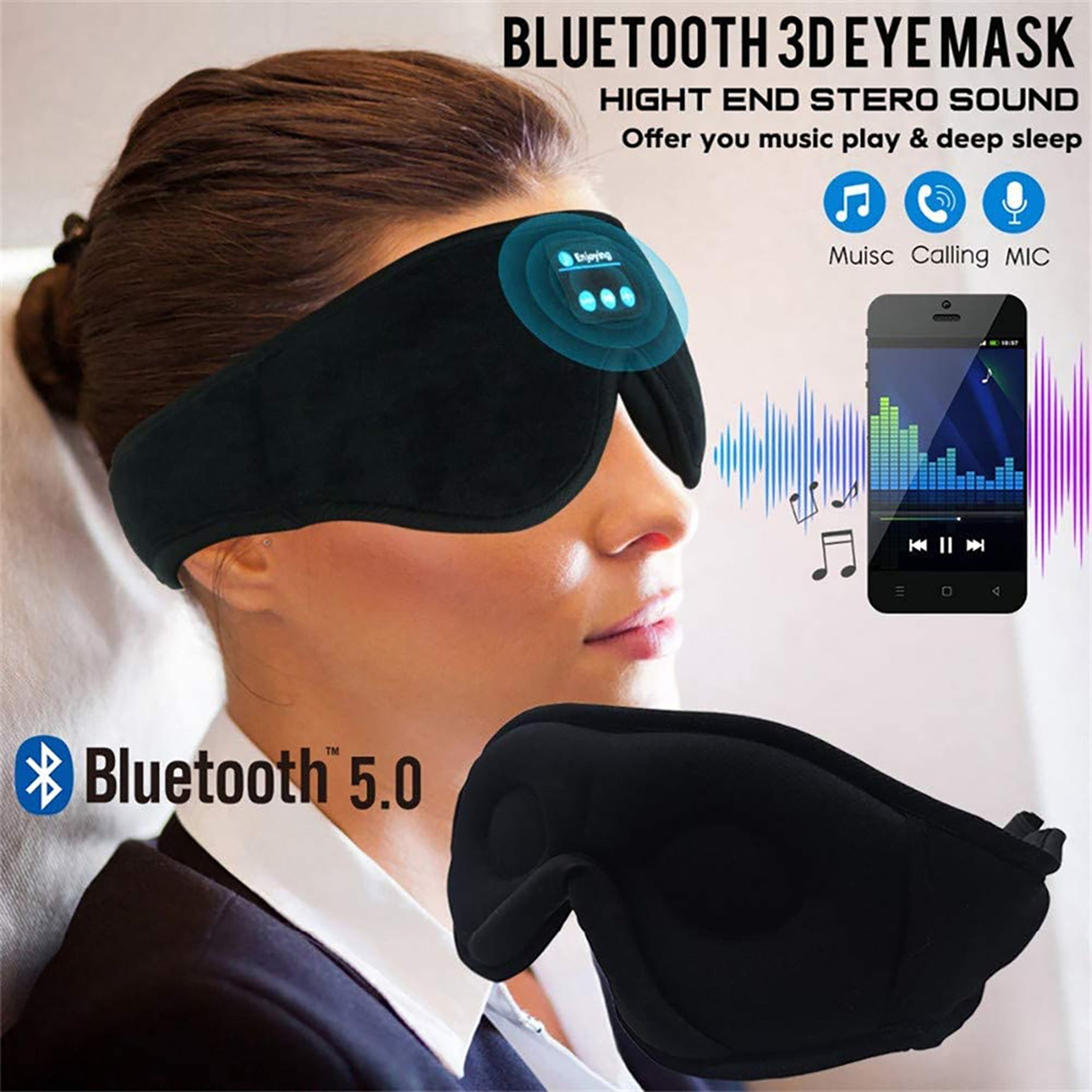 Wireless Music Sleep Eye Mask with Built-In Headphones