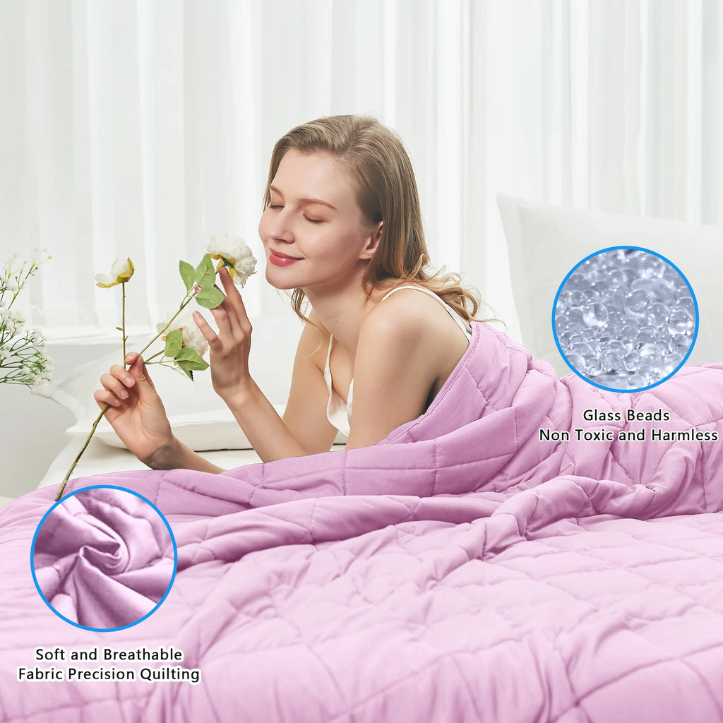 Weighted Blanket for Adult (20Lbs 60"X80" Queen Size Grey & Pink) ,Cooling Breathable Heavy Blanket