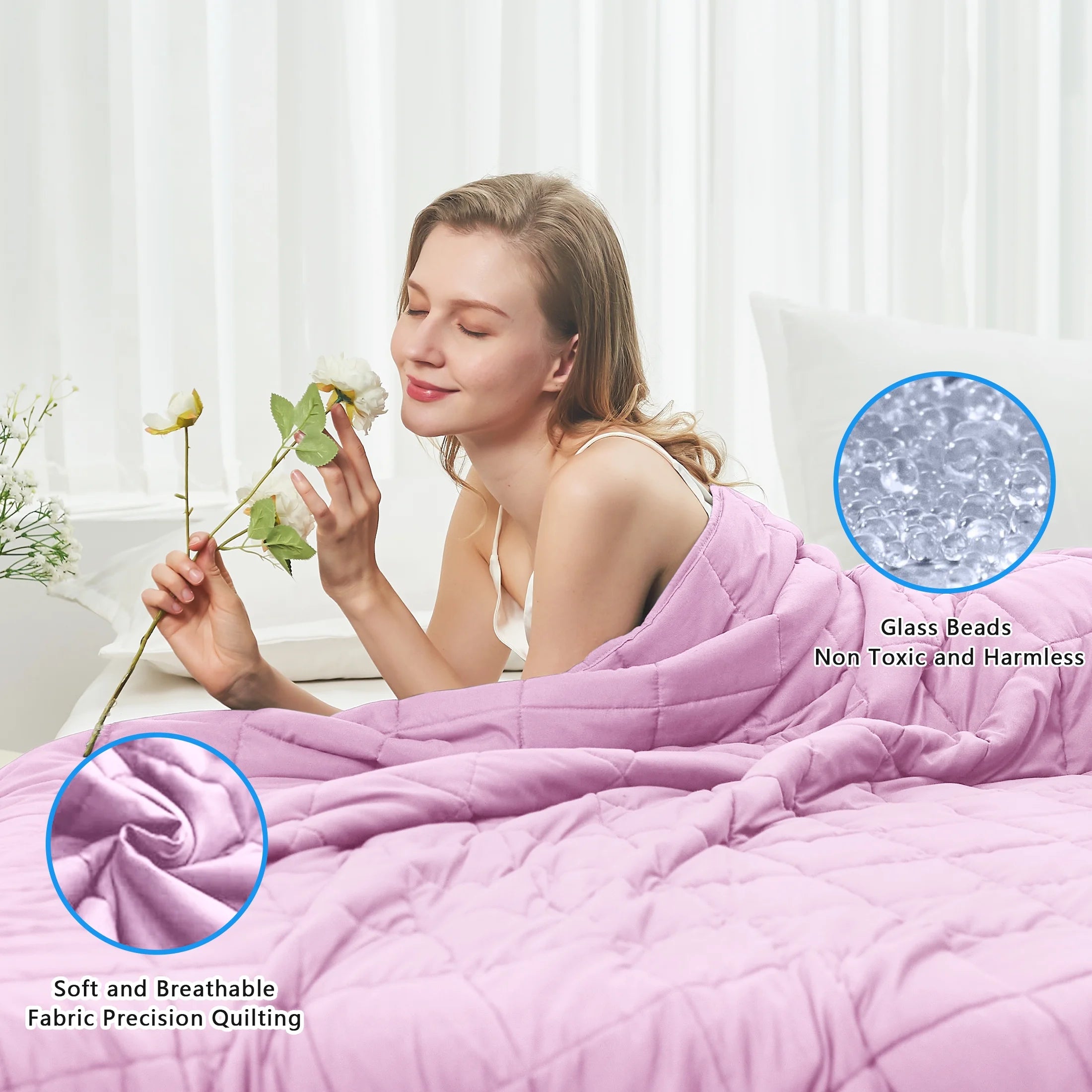 Weighted Blanket for Adult (20Lbs 60"X80" Queen Size Grey & Pink) ,Cooling Breathable Heavy Blanket