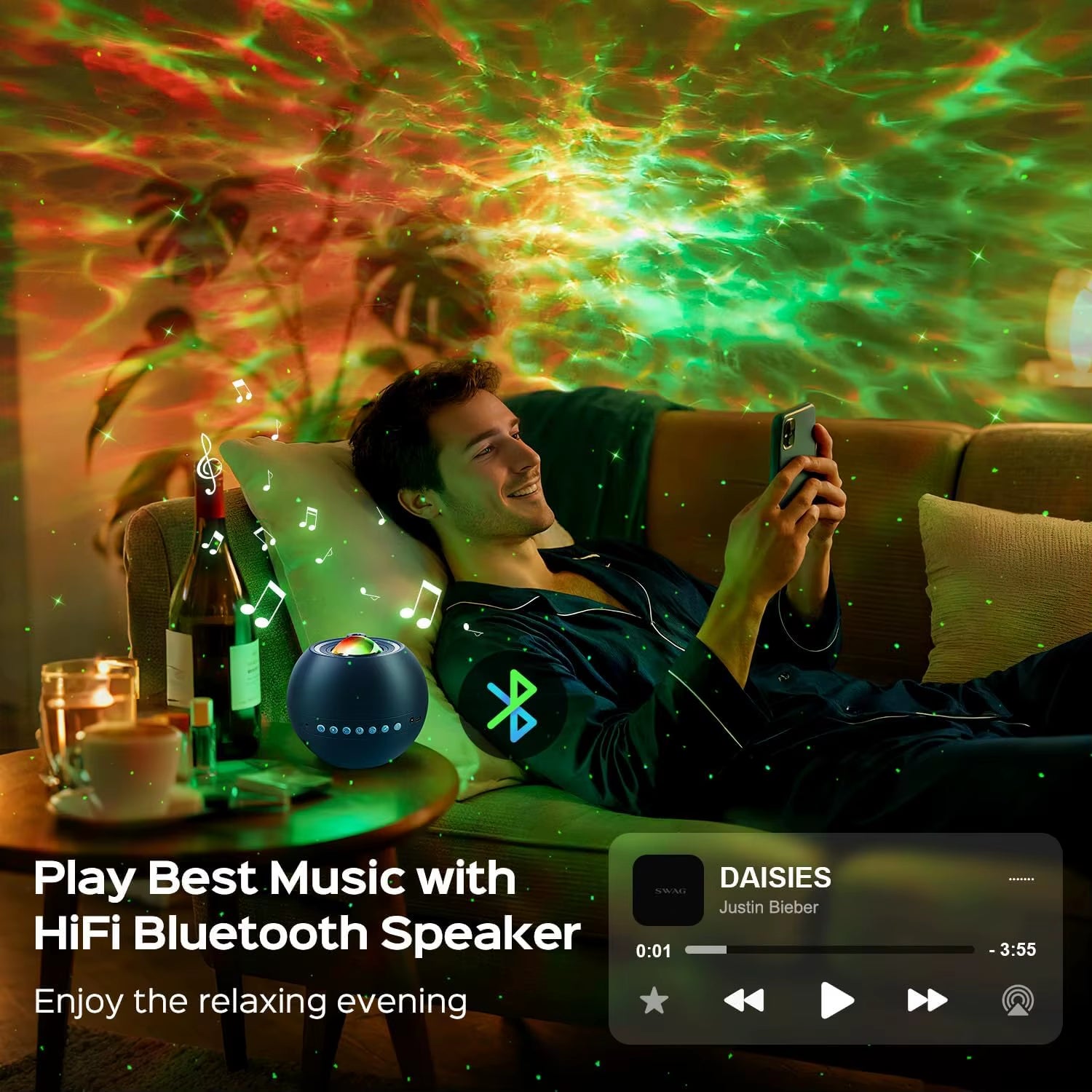 Galaxy Night Light Projector with Bluetooth Speaker, White Noise Machine for Kids Bedroom Decor